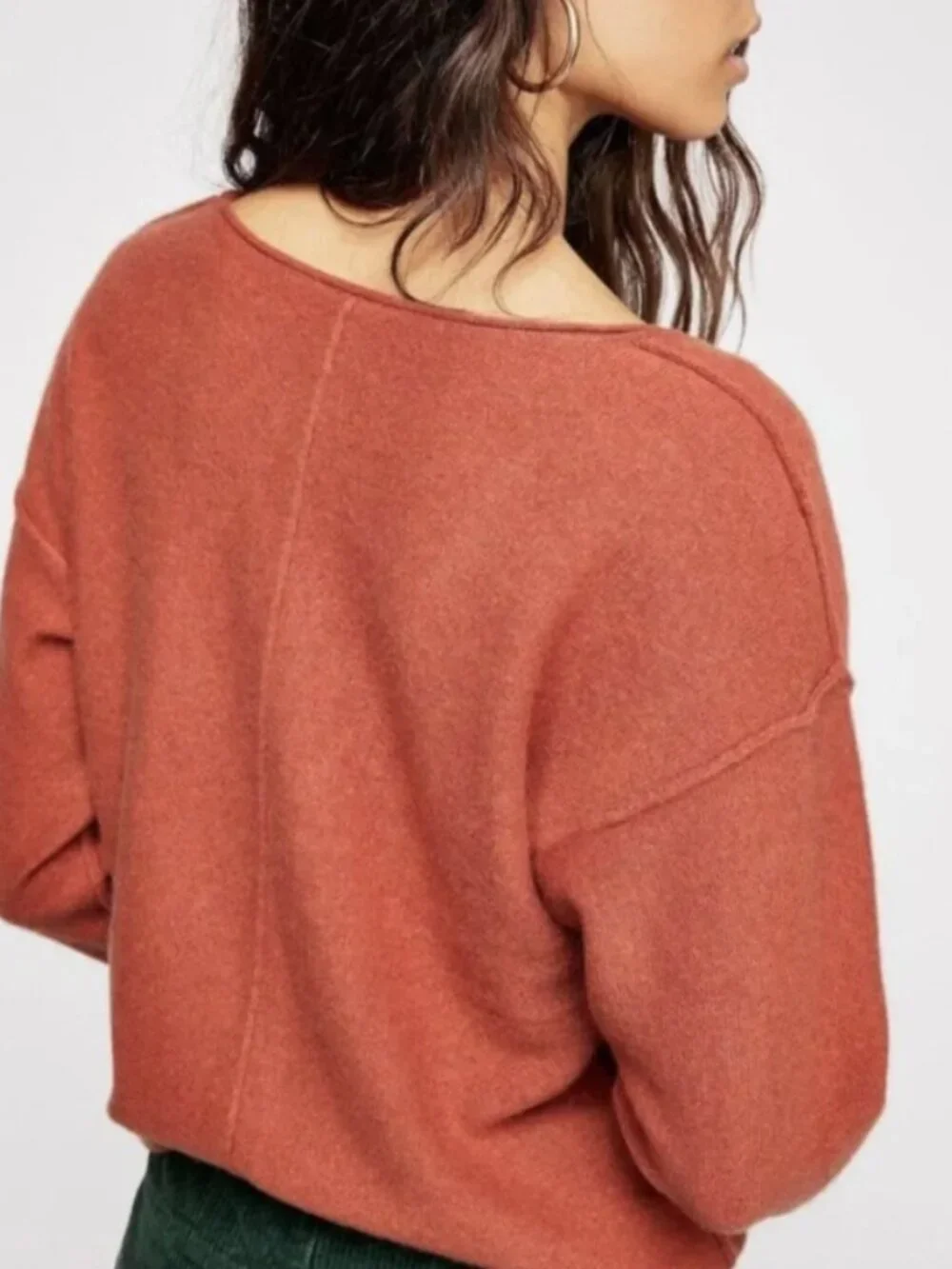 Free People Rust Orange Cashmere Cropped V-Neck with Rolled Hems Sweater Small